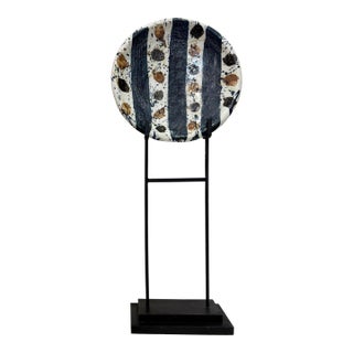 Monumental Decorative Studio Pottery Charger on Iron Stand by Josef Zala, 1987 For Sale