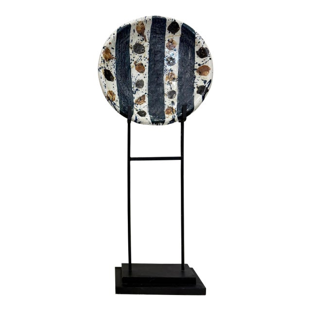 Monumental Decorative Studio Pottery Charger on Iron Stand by Josef Zala, 1987 For Sale