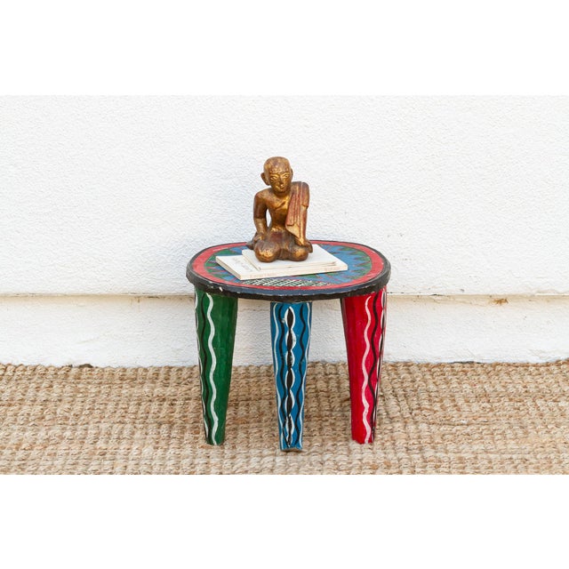 Wood Carved Nupe Dreamscape Painted Table For Sale - Image 7 of 7