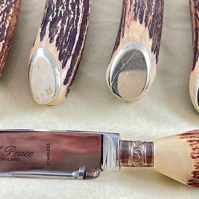 English Samuel Peace English Stag Antler Handled Knives & Forks, 10 Piece Set For Sale - Image 3 of 6