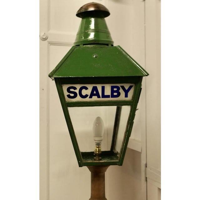 Floor lamp lantern from scalby station n.e.r. Set on a column a lovely looking piece, the top of the lamp is original with...