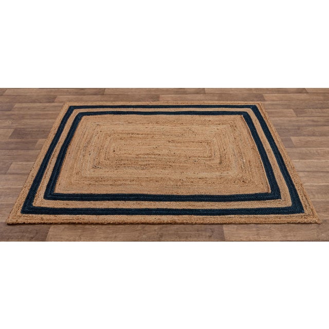 4'x6' Navy Blue Jute Braided Rectangle Boho Chic Rug For Sale - Image 4 of 8