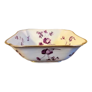 Antique Early 19th Century Worcester Flight Barr Porcelain Square Fruit Bowl Decorated With Sprig Flowers in Puce