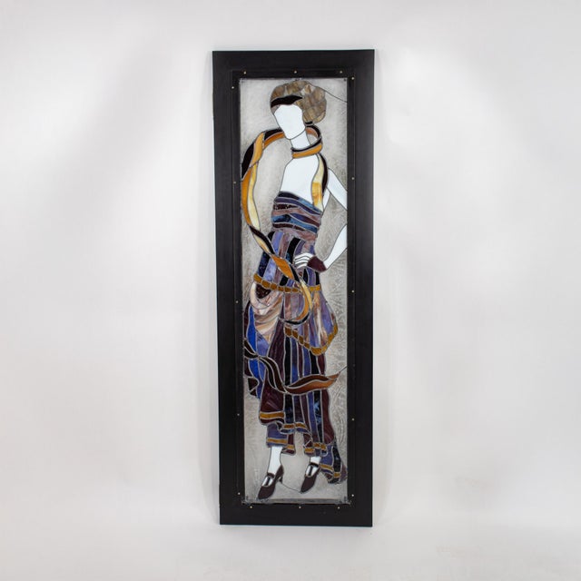 Early 20th-Century American Art Deco Stained Glass Panels in Custom Macassar Screen For Sale - Image 12 of 18