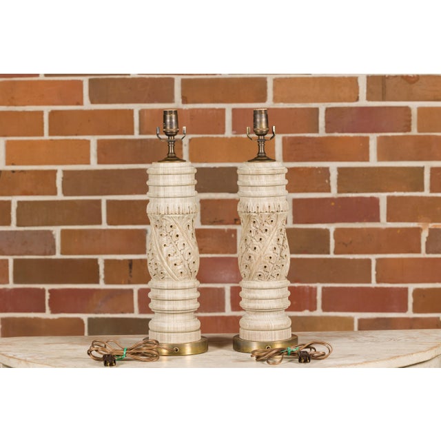19th Century English Carved Wooden Fragments Made into US-Wired Table Lamps - a Pair For Sale - Image 9 of 12