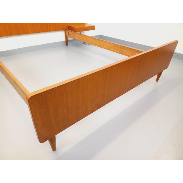 Vintage Scandinavian-Style Teak Double Bed with Suspended Bedside Tables and Integrated Lamps, 1960s For Sale - Image 15 of 18