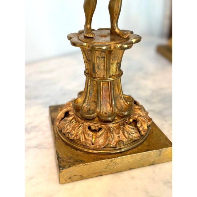 Brass Pair of h.n. Hooper & Co. Gilt Brass Figural Atlas Candelabra, Circa 1840 For Sale - Image 8 of 10