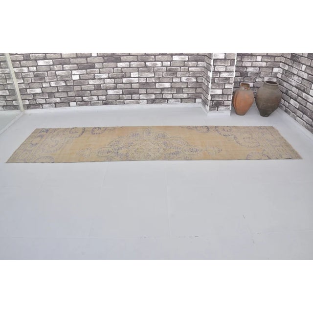 Vintage Faded Floral Turkish Runner, Ochre and Soft Violet Rug For Sale - Image 10 of 10