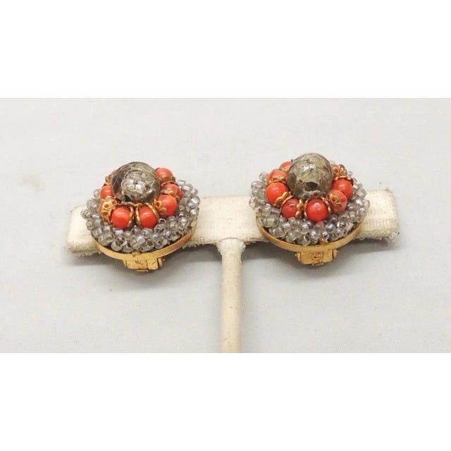 Vintage 1960s Signed Ornella Italy Glass Beaded Clip Earrings For Sale - Image 4 of 8