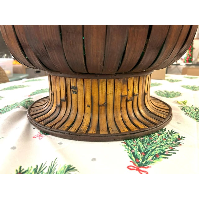 Brown Bamboo and Rattan Hand Woven Basket / Pedestal Centerpiece For Sale - Image 8 of 11