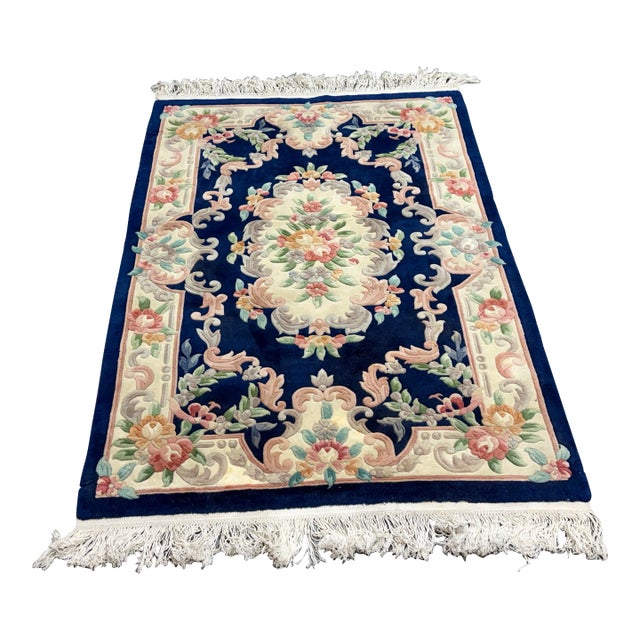 4ft × 6ft Chinese Floral Wool Area Rug, Circa 1979 For Sale
