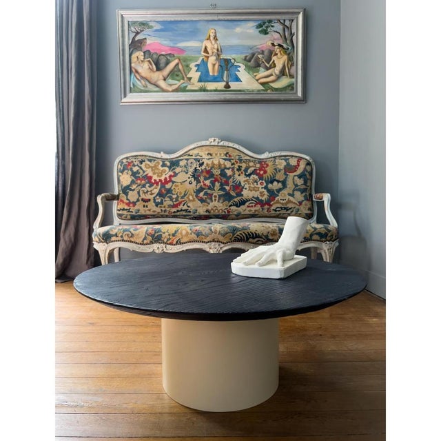 Primitive gipsy 80 low basse wood top table by laurence du tilly dimensions: d 80 x h 30 cm materials: metal, wood....