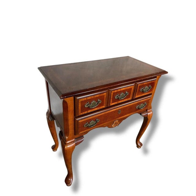 Wood Vintage Queen Anne Cabinet with Brass Handles For Sale - Image 7 of 8