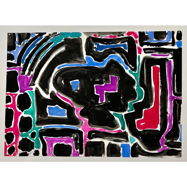 Paper Jay Milder, Abstract Israeli Landscape Jay Milder Rhino Horn Painting Jaffa, Israel Pop Art, 1990 For Sale - Image 7 of 7