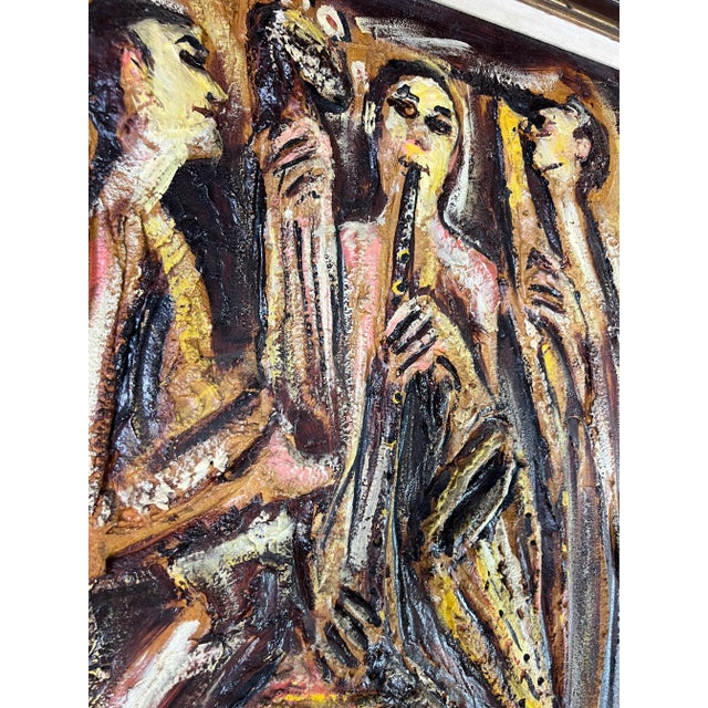 Mid-Century Modern 1960's Roy M. Steinberg Kinetic Musicians Oil Painting, Frame For Sale - Image 3 of 12