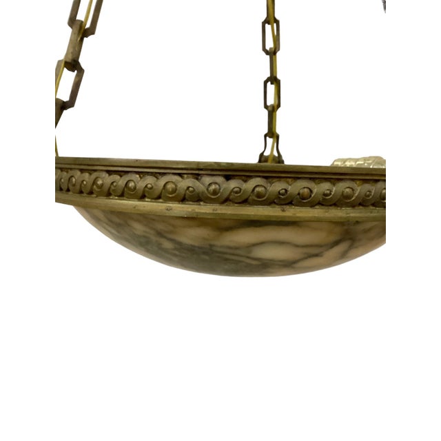 French Alabaster Dome Chandelier Pendant with Bronze Fittings For Sale In Raleigh - Image 6 of 9