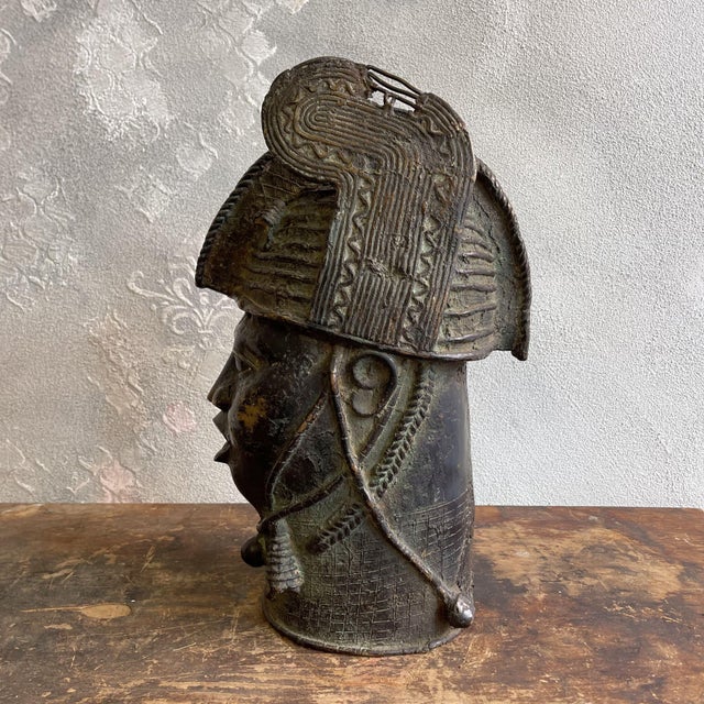 Lost-Wax Head of a Yoruba Oba from the Benin Kingdom, 1950s, Bronze For Sale - Image 13 of 14