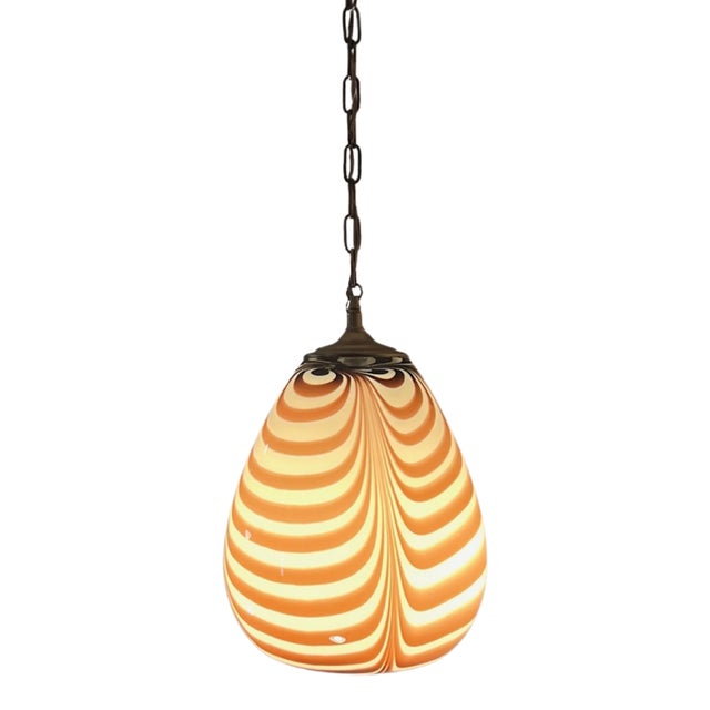 Mauve Vintage Murano Mauve Zebra Striped Art Glass Pendant Light For Sale - Image 8 of 18