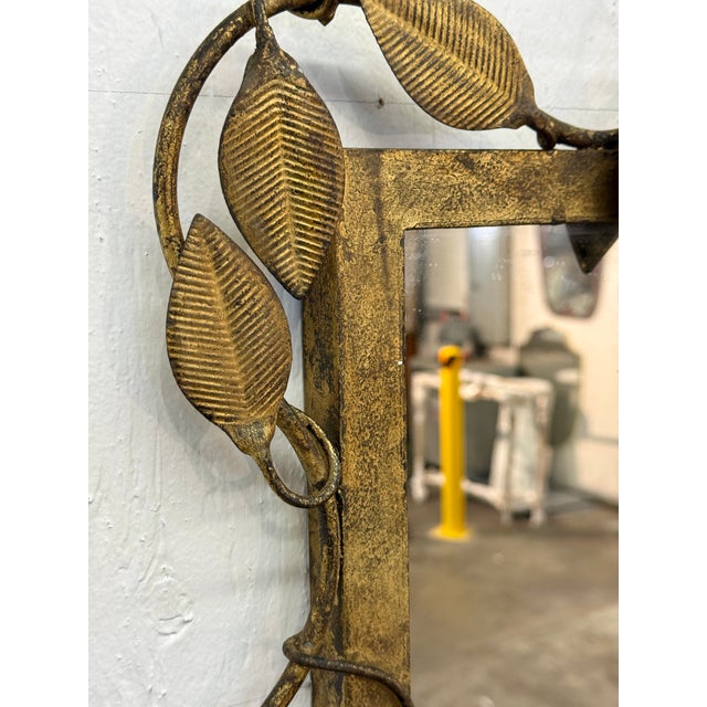 Italian Gilt Metal Vine Mirror With Sculptural Leaf Frame, Mid-Century For Sale - Image 4 of 10
