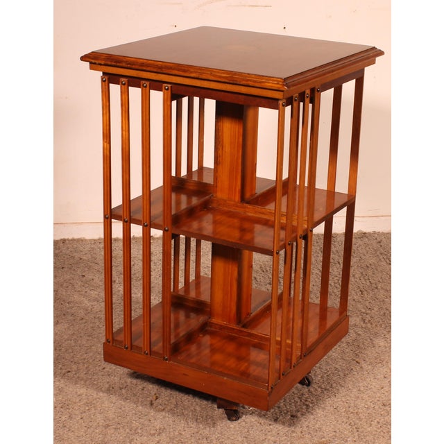 Revolving Bookcase in Yew Wood and Medallion, 1890s For Sale - Image 5 of 12