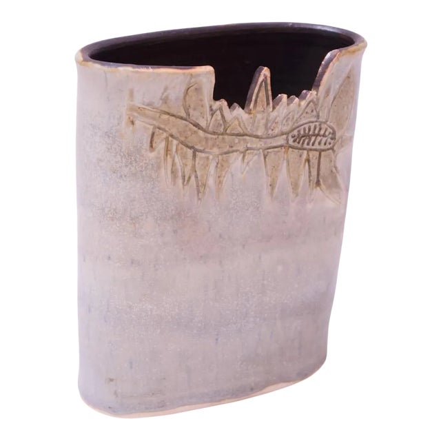 1976 Pale Blue Matte Glaze Studio Stoneware Vase by Pollack For Sale