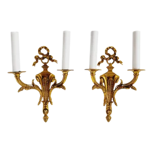 French Louis XVI Style Dore Bronze Wall Sconces-A Pair