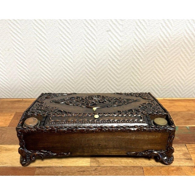 Napoleon III Carved Wooden Travel Writing Desk For Sale - Image 4 of 6