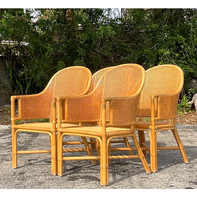 Vintage Coastal Cane Rattan Dining Chairs After McGuire - Set of 4 For Sale - Image 11 of 12