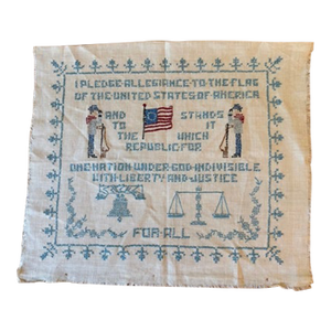 Vintage Pledge of Allegiance Linen Cross Stitch Sampler