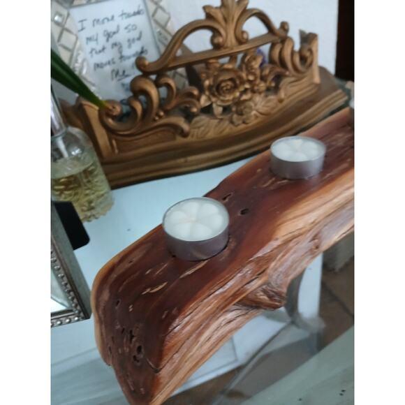 Olive Tree Wood Candle Holder 14" Tabletop Carved Rustic Natural Distressed For Sale - Image 13 of 14