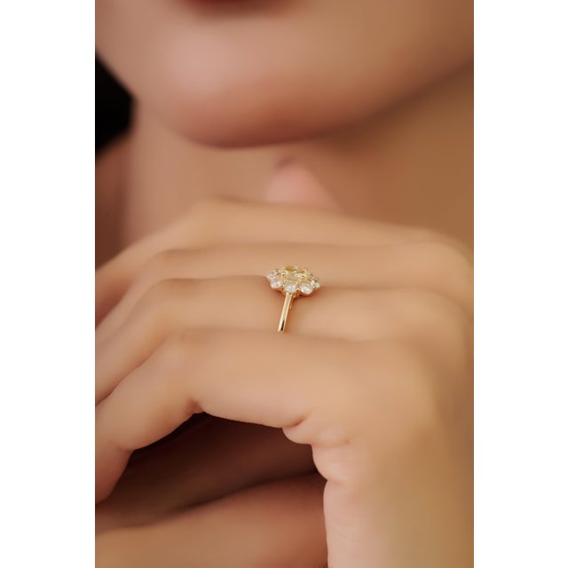 Vintage-Inspired Natural Yellow Diamond Cluster Engagement Ring 14k Gold Size 7 For Sale - Image 12 of 17