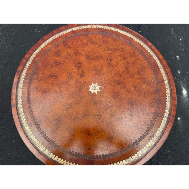 Maitland Smith Embossed Leather Top Table. Leather Bound Faux Books For Sale - Image 9 of 11
