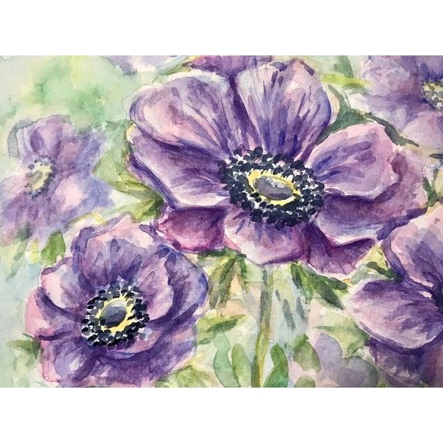 Contemporary Anemone Floral Still Life Watercolor Painting by Elena Shapiro For Sale - Image 6 of 11