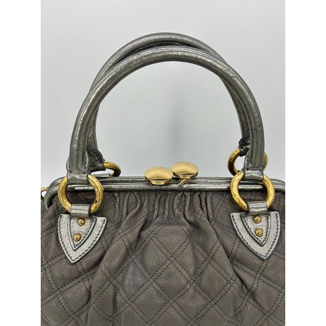 Mid 20th Century Marc Jacobs Gray Quilted Leather Gold Stam Bag For Sale - Image 11 of 11