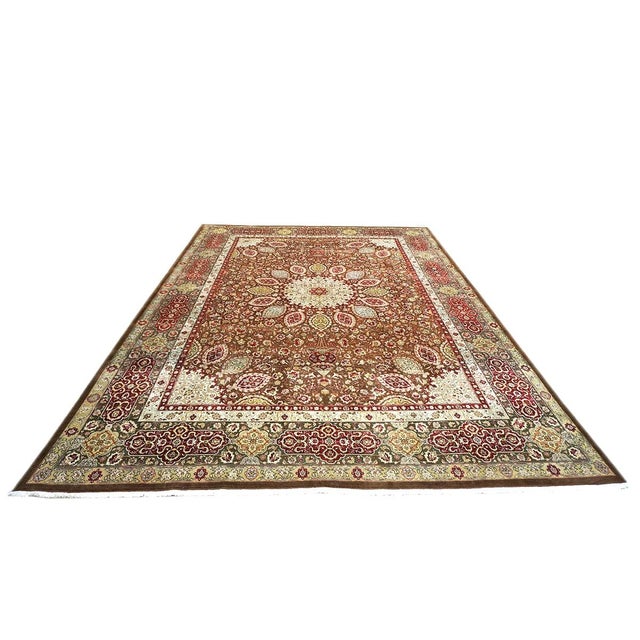 Antique Persian Tabriz Wool 10x14 Brown, Red, & Dark Green Handmade Area Rug #9902148 For Sale - Image 4 of 9