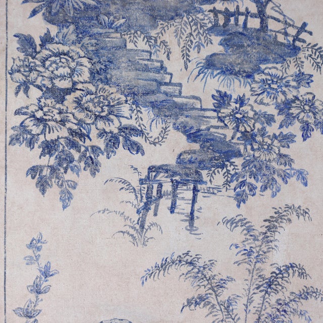A Set of Vintage-Style Blue-and-White French Chinoiserie Four-Panel Hanging scrolls.Framed. For Sale - Image 10 of 16