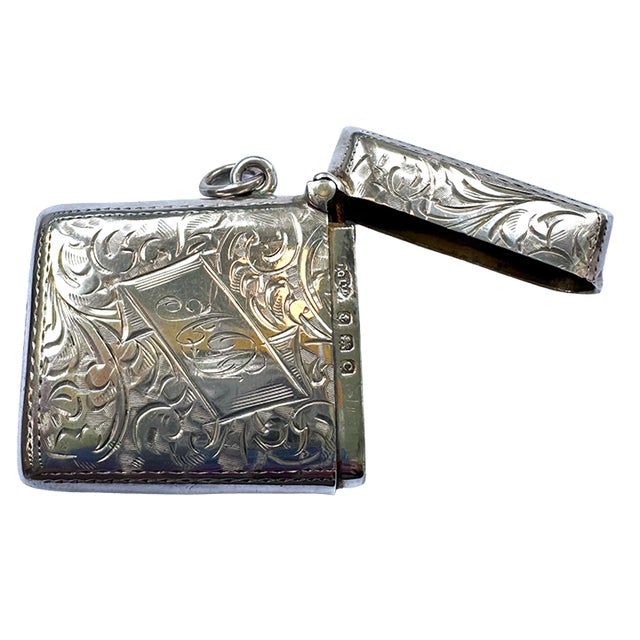 Silver Antique English Sterling Silver Vesta Match Safe by Joseph Gloster Ltd, Birmingham 1927 For Sale - Image 8 of 12