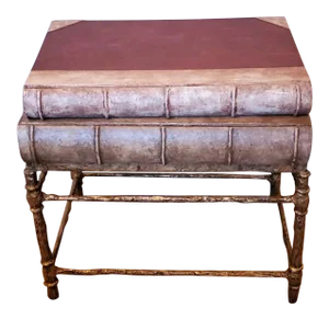 Spanish Signed Faux Stacked Book Bronze Dore Side Table by Horacio Acu�a
