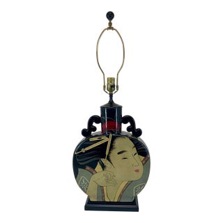Large Hand Painted Japanese Ceramic Geisha Table Lamp For Sale