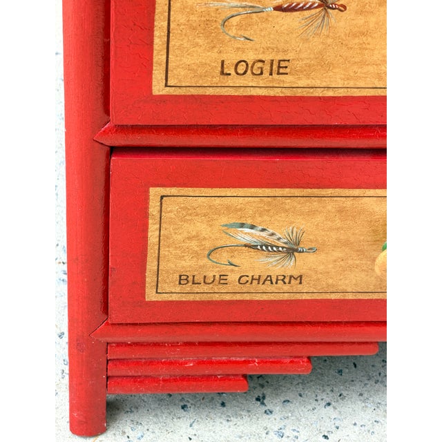Vintage "Hardy & Co Trout Flies” Fishing Tackle Themed 5-Drawer Accent Chest For Sale - Image 15 of 18