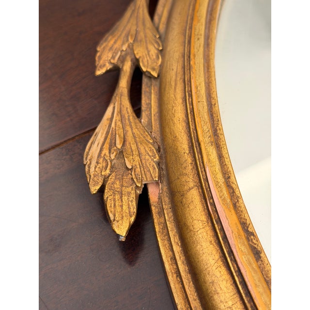 French Antique French Louis XVI Style Giltwood Oval Mirror — Urn Crest, Swag Garland, Gold Leaf Gesso Frame, c.1900 For Sale - Image 3 of 12