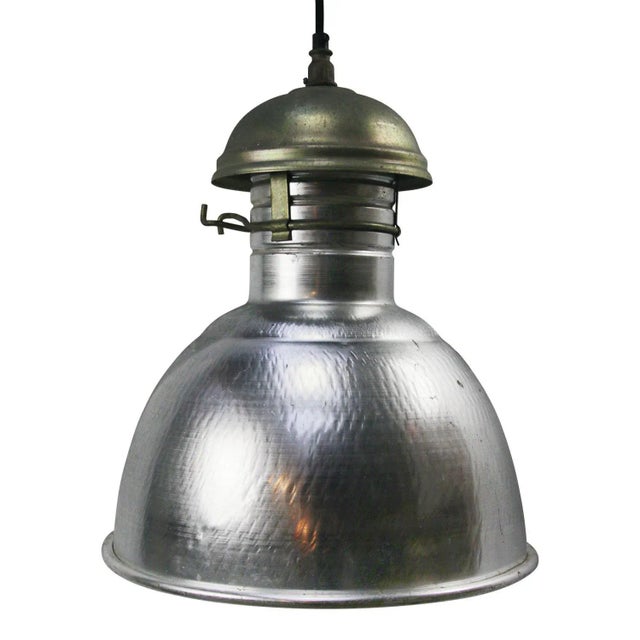 Vintage French Industrial Silver Metal Pendant Light For Sale - Image 5 of 5