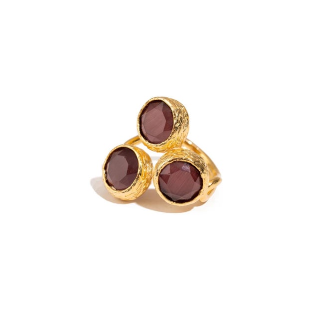 Metal Triple Garnet Glow Gold Adjustable Ring, Size 8 For Sale - Image 7 of 9