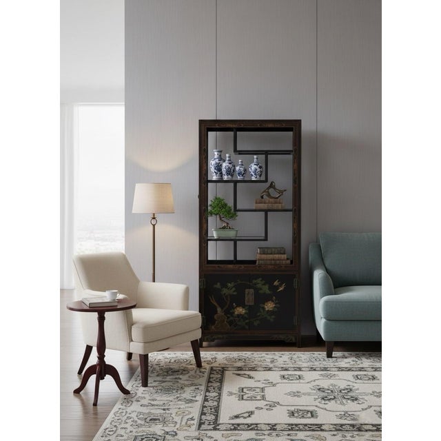 1980s 1980s Mid-Century Chinoiserie Black Lacquer Staggered Vitrine Cabinet For Sale - Image 5 of 7