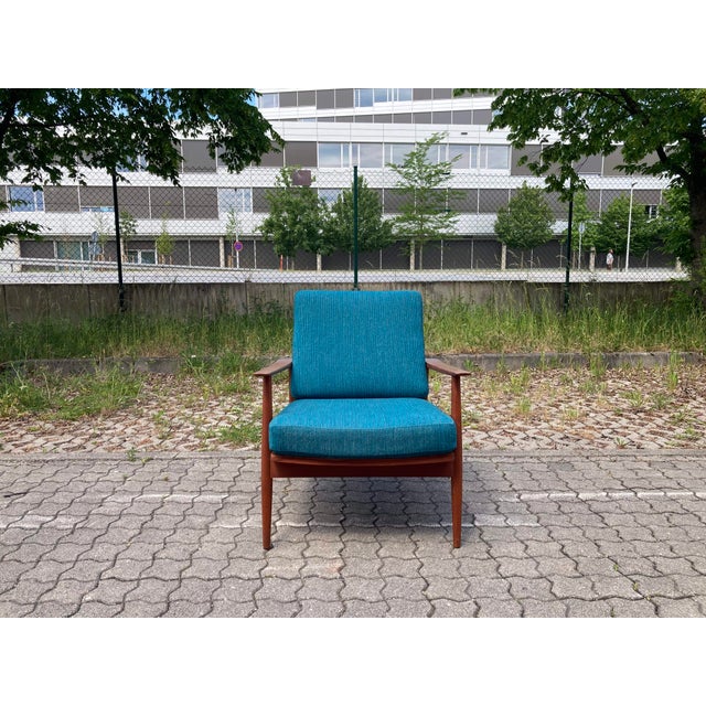 Mid-Century Petrol and Teak Easy Chair from Wilhelm Knoll Antimott, 1965 For Sale - Image 6 of 18