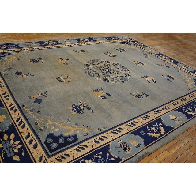 1920s Lovely Blue Color With Unique Floral Design Antique Chinese Peking Rug For Sale - Image 5 of 9