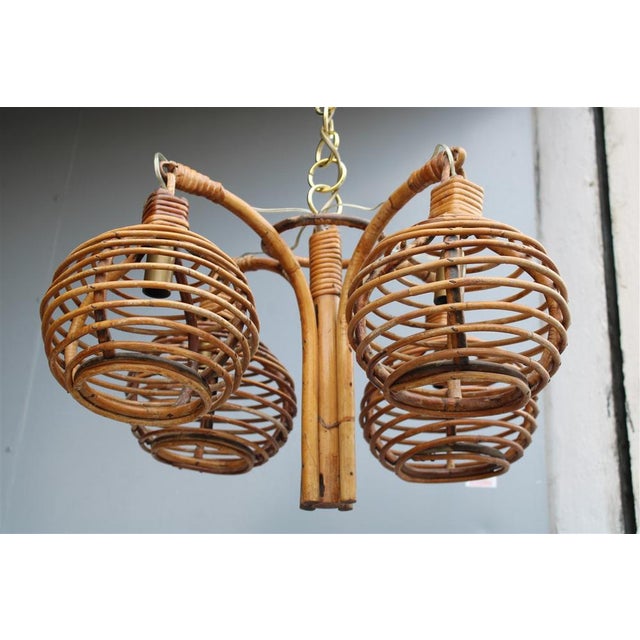 Wood Italian Bamboo Chandelier, 1950 For Sale - Image 7 of 15