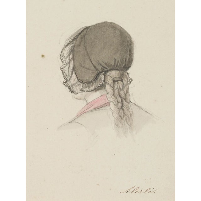 J. Aberli, Studies of a Woman with a Bonnet, 1750, Watercolor For Sale - Image 4 of 5