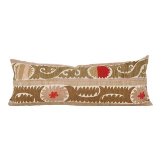 Faded Suzani Embroidery Long Pillow For Sale