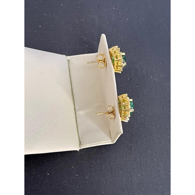 4 Ct Oval Shape Emerald & 1.5 Ct Diamond Post Back Earrings 14 Karat Yellow Gold For Sale - Image 9 of 18
